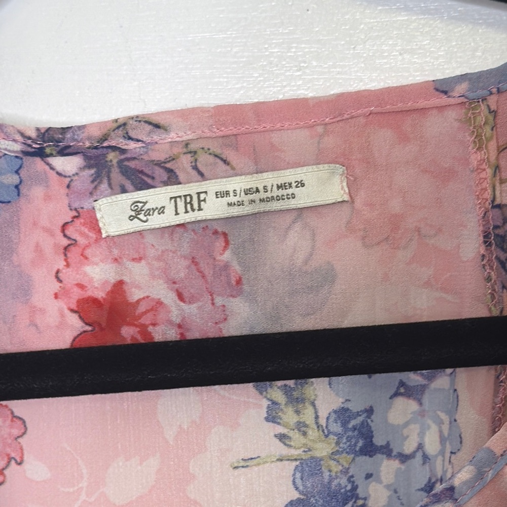 Zara Ruffled Flutter Sleeve Blouse in Pink and Blue - Picture 2 of 7